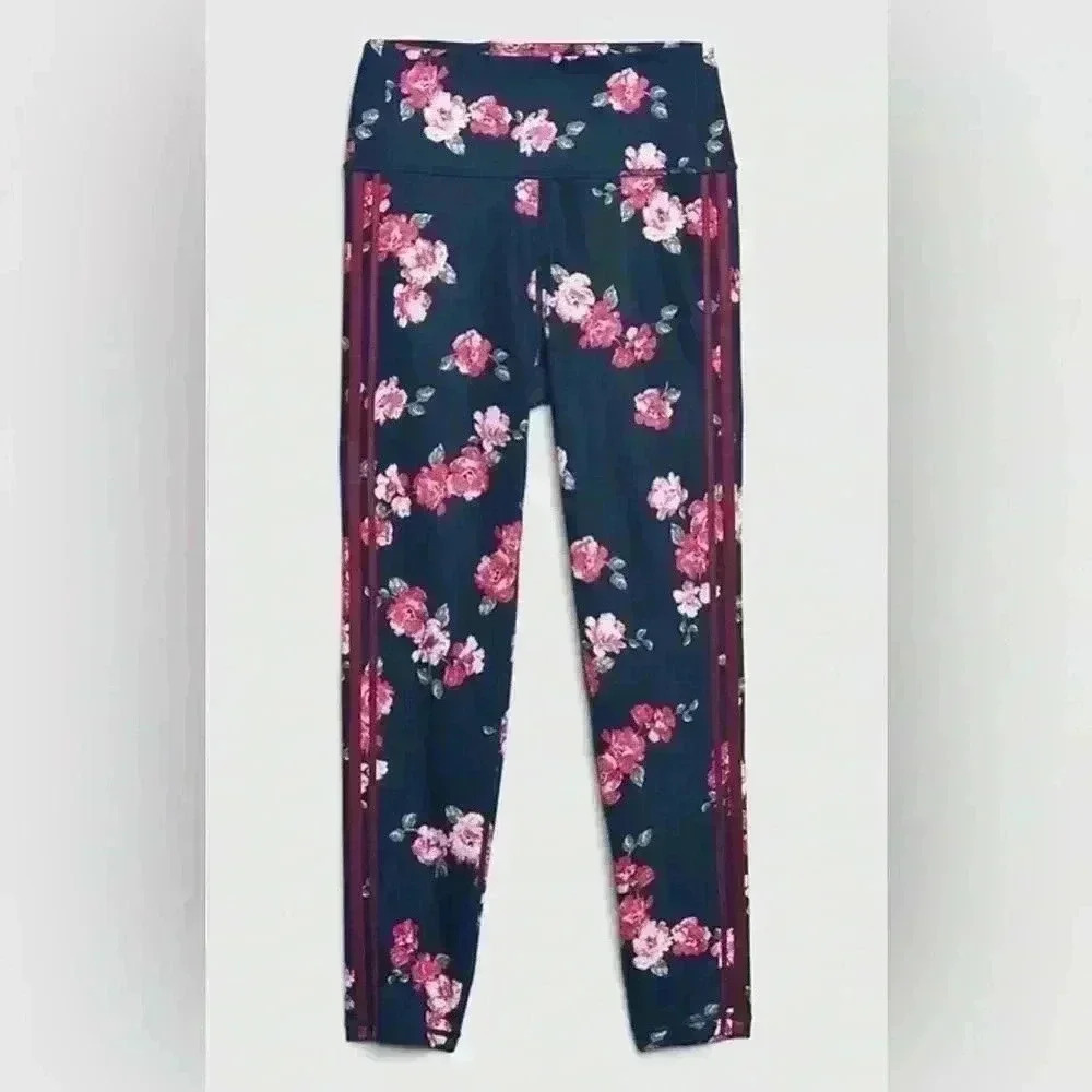 Gap Fit High Rise Out Black Out Side Striped Floral 7/8 Legging Size XS